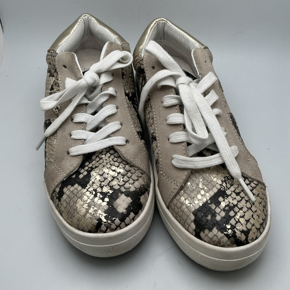 Steve Madden NY90 Starling Lace Up Sneakers Women Size 7M Gold Snake Print Star